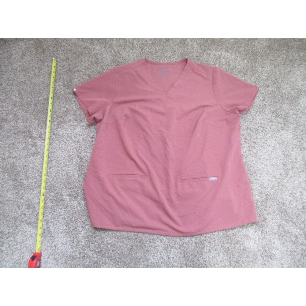 FIGS Technical Collection Scrub Top XXL Pink Solid Polyester Blend